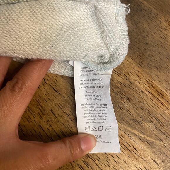 Rabbit Bear gray terry cloth lined wave embroidered short sleeve sweatshirt 24M - Picture 3 of 4